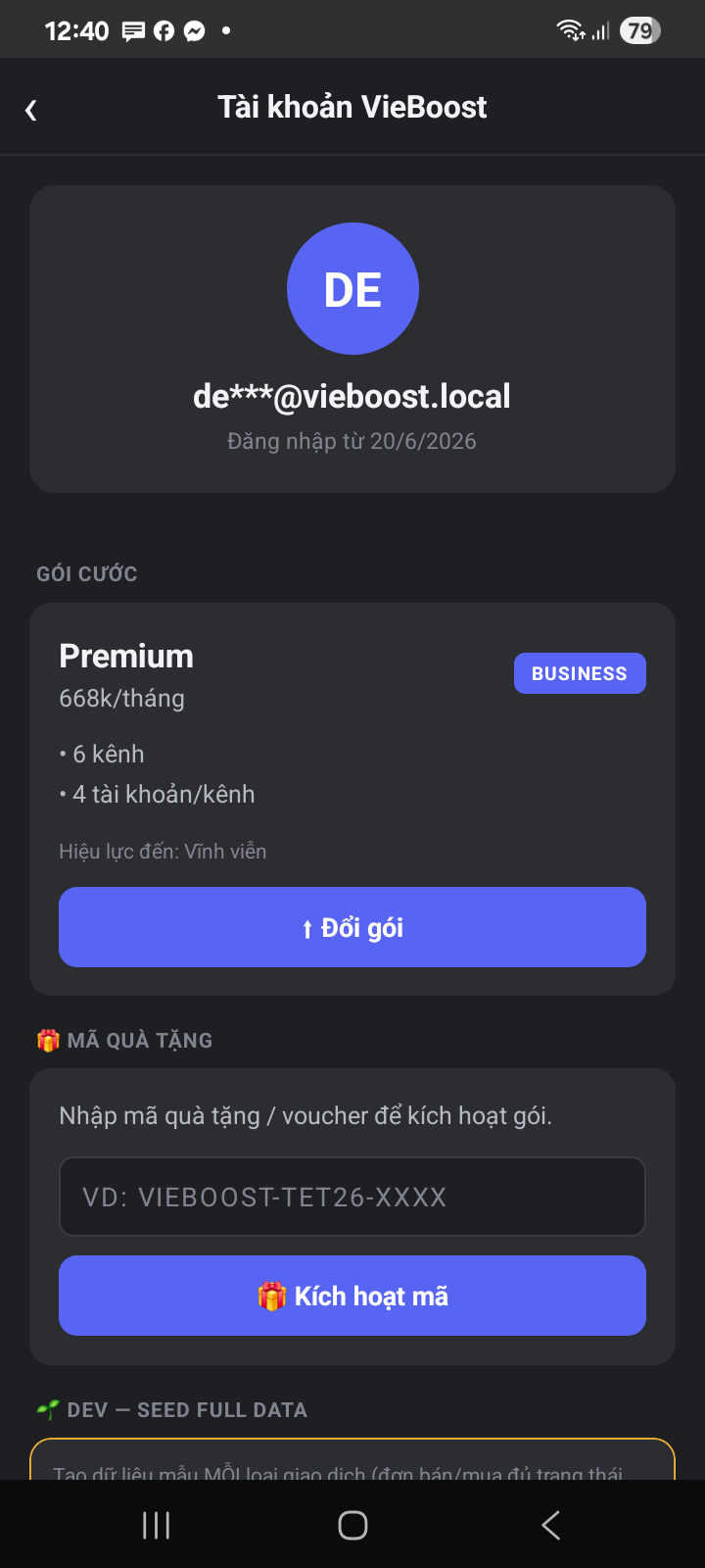 Nhập mã quà tặng voucher để kích hoạt gói cước