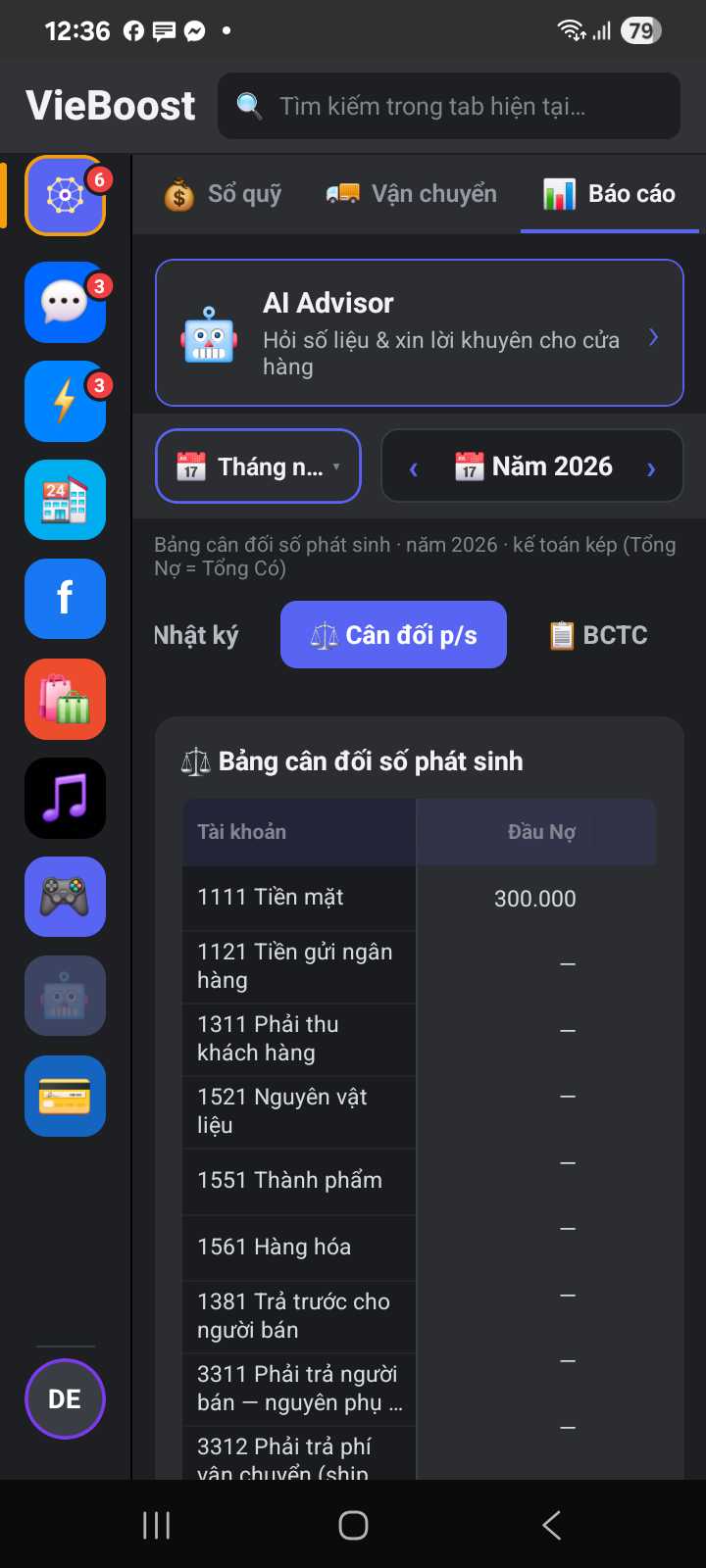 Bảng cân đối số phát sinh