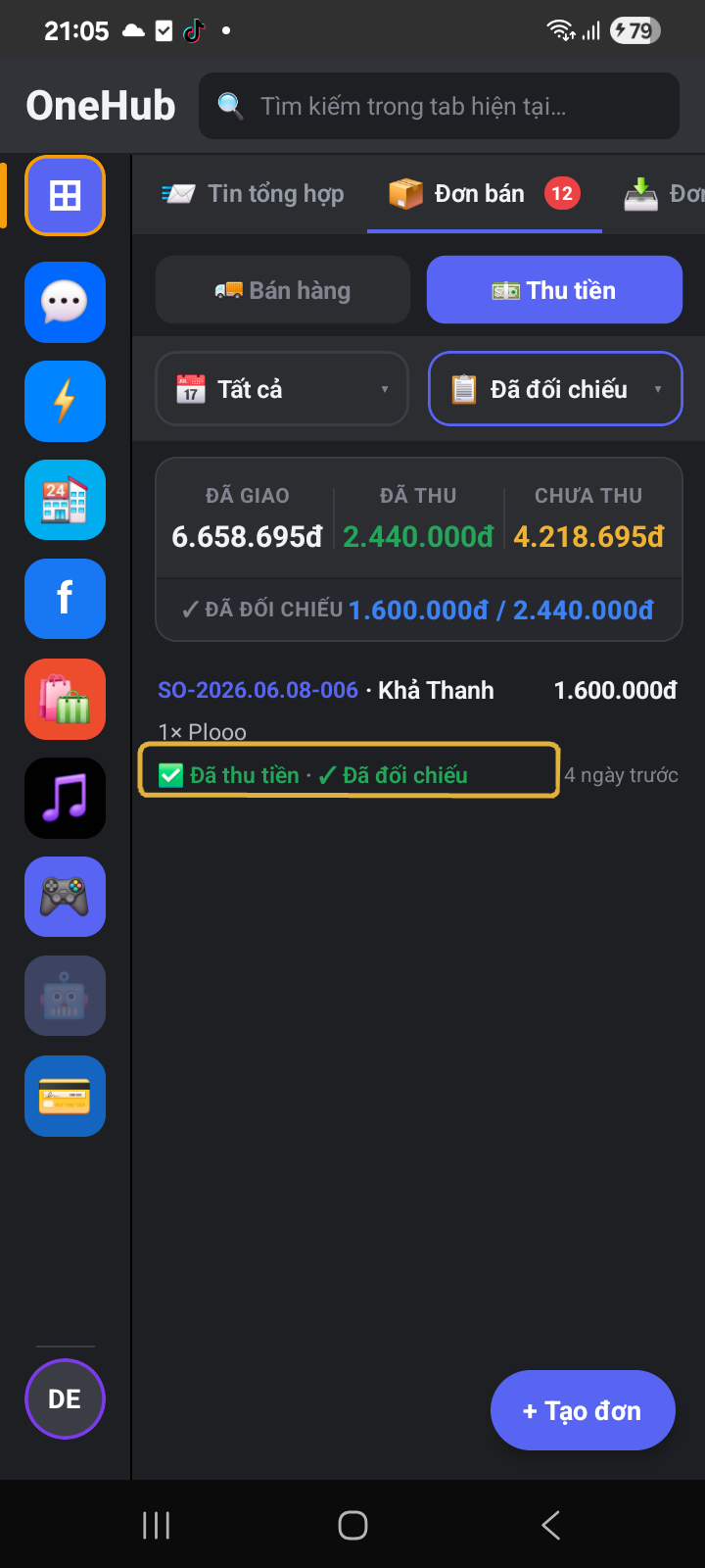 Đơn tự bật Đã đối chiếu