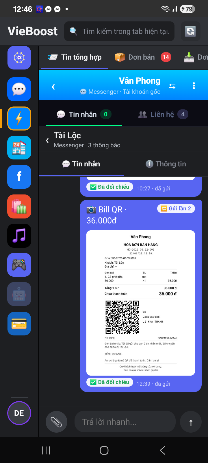 Bill của đơn cũng Đã đối chiếu