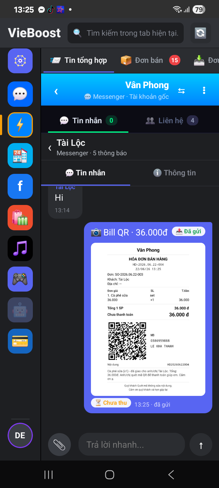Bill đã gửi, chưa thu trong VieBoost